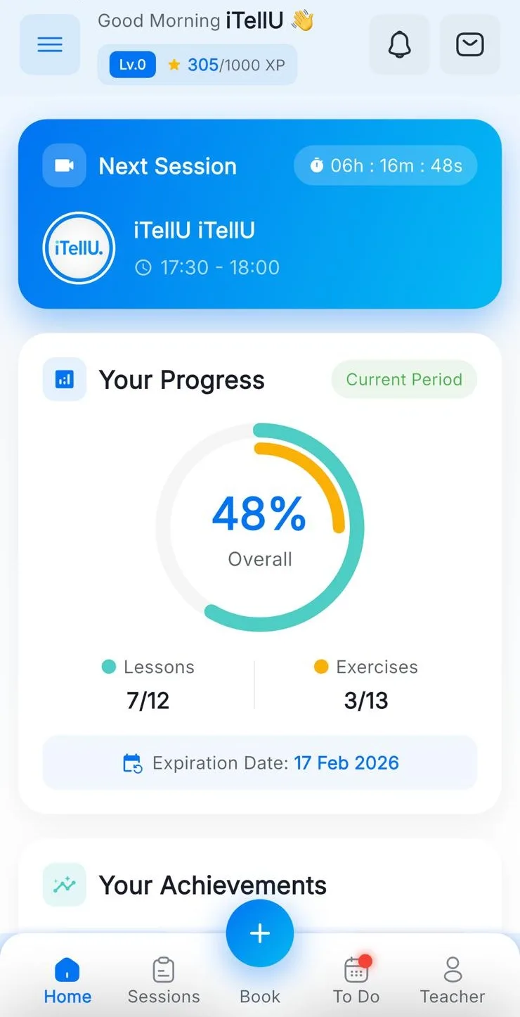Track English speaking progress in the iTellU app